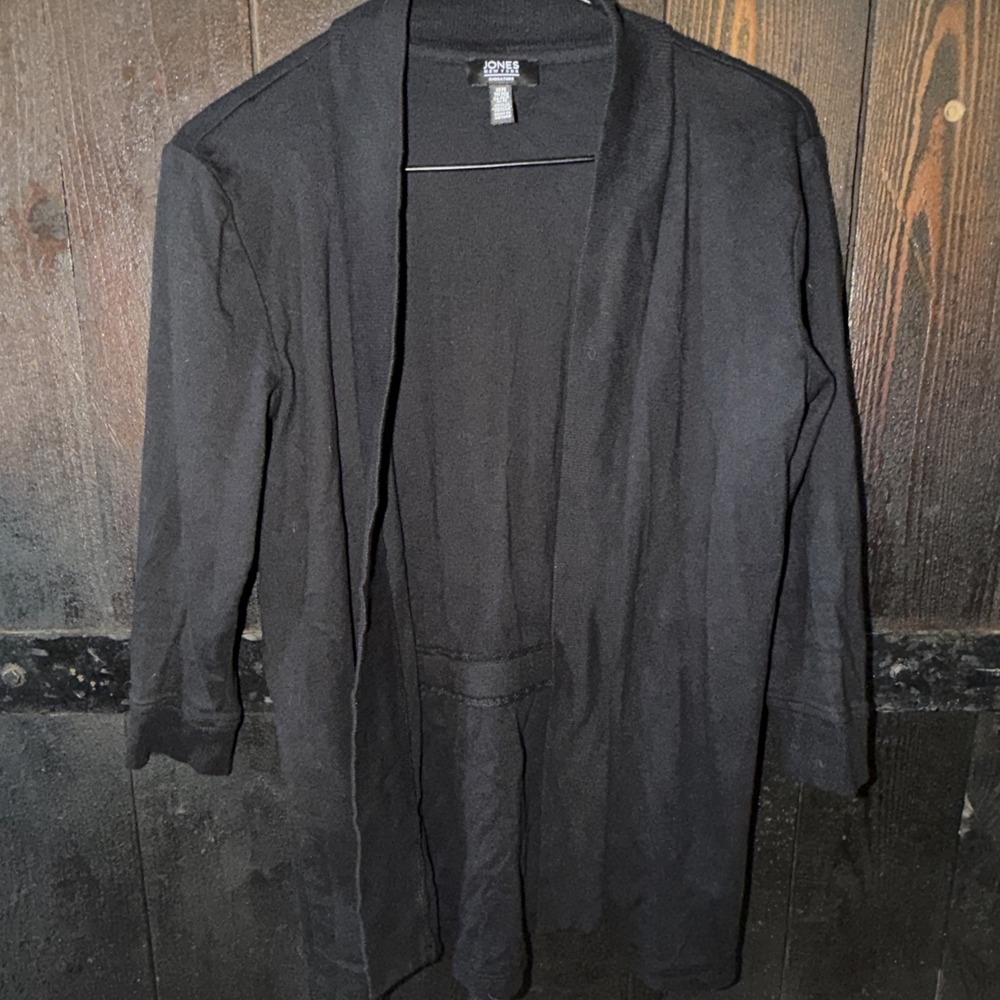 Jones New York Women's Petite Small Black Open Front Cardigan 100% Cotton T